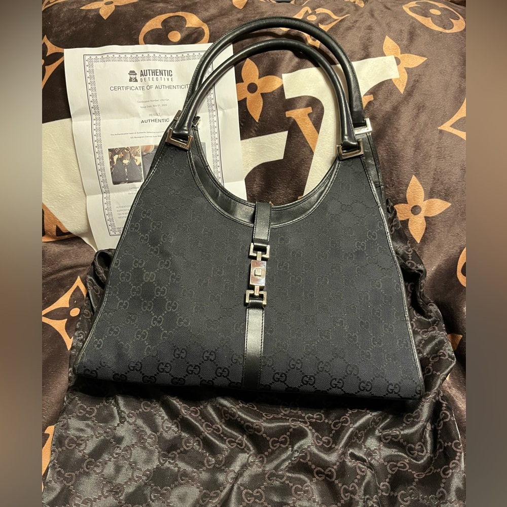 Gucci Vintage EUC COA* Black Bardot Monogram Shoulder Bag